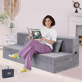 Folding Sofa Bed, 4 in 1 Convertible Sleeper Chair with Pillow, Queen Memory Foam Fold Out Chair Bed, Modern Floor Futon Sofa Couch Mattress for Living Room/Guest/Apartment, Light Gray