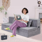 Folding Sofa Bed, 4 in 1 Convertible Sleeper Chair with Pillow, Queen Memory Foam Fold Out Chair Bed, Modern Floor Futon Sofa Couch Mattress for Living Room/Guest/Apartment, Light Gray