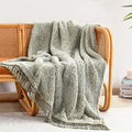 Ultra Soft Cozy Sherpa Throw Blanket with Tassel, Light Weight Warm Decorative Boho Style Plush Throw Blanket Cover for Couch, Sofa, Bedroom,Travel, Outdoor, 50”x60”, Green