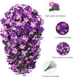 HyeFlora Artificial Flowers for Outdoors, 2pcs Faux Hanging Morning Glory Silk Fake Flowers Lifelike Artificial Plants UV Resistant Flowers for Outside Planter Patio Garden Porch Decor (White)