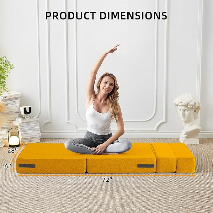 FILUXE Convertible Folding Sofa Bed-Sleeper Chair with Pillow, Modern Linen Fabric Floor Futon Couch, Foldable Mattress for Living Room/Dorm/Guest Use/Home Office/Apartment,Single Size,Orange