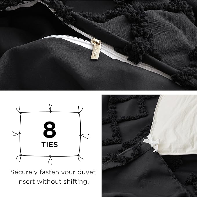 Bedsure Boho Duvet Cover Queen Size, Soft & Comfortable Elegant Design Boho Bedding for Decoration, Machine Washable Comforter Cover for All Seasons,Includes 1 Duvet Cover & 2 Pillow Shams,Black