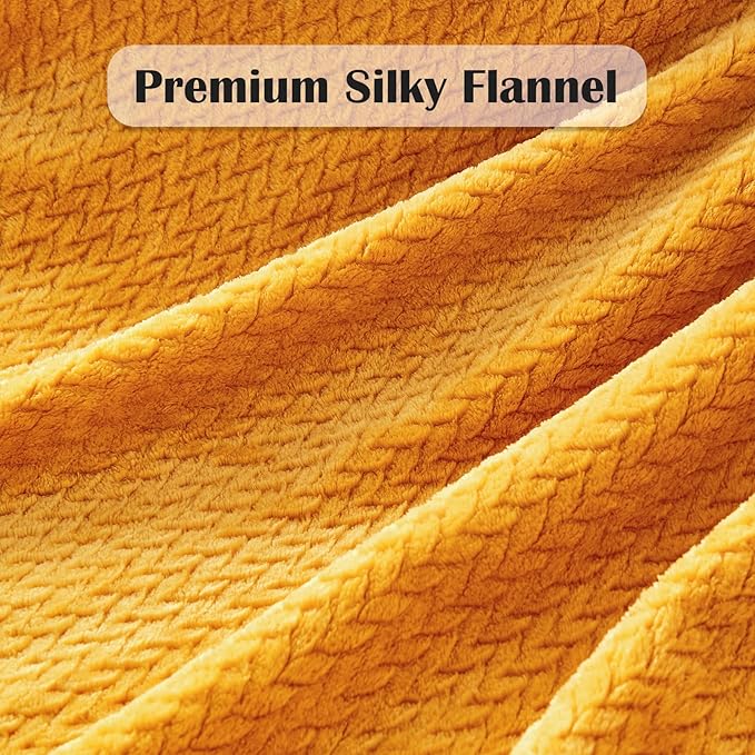 NEWCOSPLAY Super Soft Twin Blanket Mustard Yellow Premium Silky Flannel Fleece Leaves Pattern Lightweight Bed Blanket All Season Use (Mustard Yellow, Twin(60"x80"))
