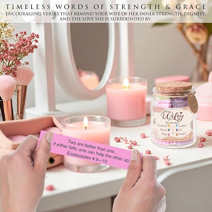 Bible Verse Jar for Daughter – 92 Color-Coded Scriptures of Encouragement, Birthday & Christmas Gift, Christian Keepsake, Daughter-in-Law Gift (Bible Jar For Wifey)
