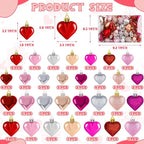 60 PCS Heart Shaped Ornaments, Romantic Glitter Hanging Baubles Decorations, Red Pink Glossy Ornaments Bulk for Valentine's Day Wedding Party Home Decor