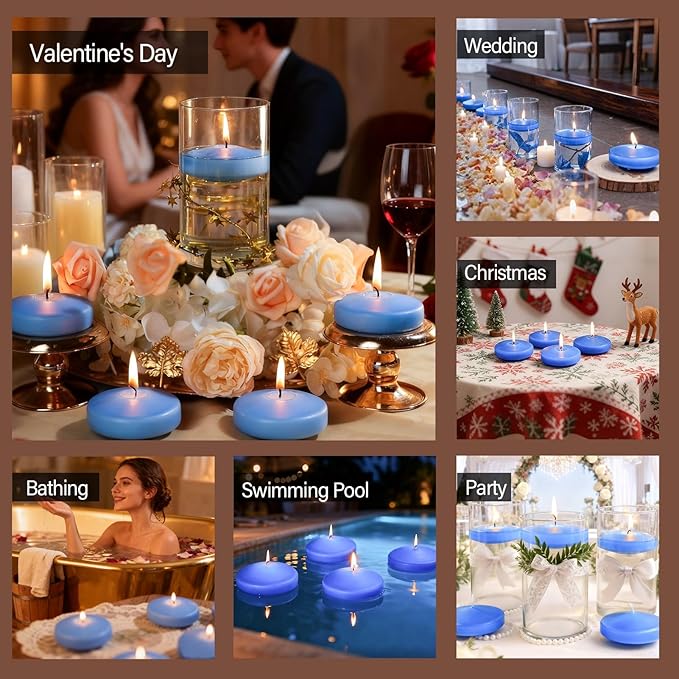 3 inch Floating Candles 30 Packs Blue Floating Candle for Centerpieces 8-9 Hours Floating Candles 3” Water Candles for Cylinder Vases, Pool, Wedding