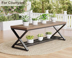 LVB Entryway Bench, Indoor Shoe Bench with Storage and Seating, Wood Metal Storage Bench for Bedroom Living Room, Farmhouse Shoe Rack Bench for Sitting in Hallway Foyer Entrance, Rustic Oak, 47 inch