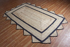 Scalloped Edge Rug, Hand Woven Natural Jute Area Rug, 6x9 Ft Beige & Black Braided Sisal Kilim Rugs for Living Room, Kitchen, Entryway, Farmhouse