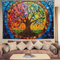 keowhsf Tree of Life Tapestry Wall Hanging – Colorful Stained Glass Look Wall Art with Fantasy Aesthetic, Large Tapestry for Bedroom, Living Room, Home Decor