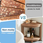 Corner Shower Stool for Shaving Leg, Waterproof Bathroom Shower Bench Seat for Inside Shower, Poly Lumber Plastic Shower Chair Seat, Shower Foot Rest with Adjustable Feet, Non-Slip, Brown
