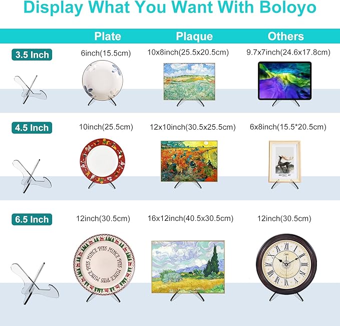 Boloyo "X Shape Acrylic Plate Display Stand, 4.5 Inch 2PC Clear Acrylic Bowl Plate Platter Dish China Porcelain Display Holder Easel Base for Home Kitchen School Art Display