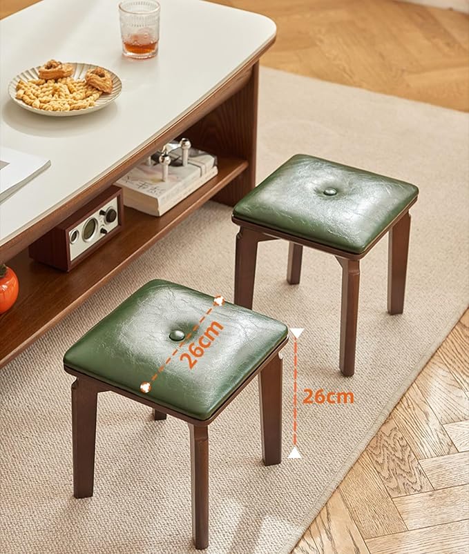 Small Footstool Ottoman 10 inch Faux Leather Wooden Step Stool Foot Stool Ottoman for Kitchen Living Room Bedroom Entryway