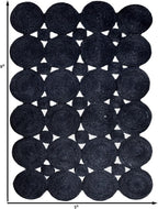 Scalloped Edge Rug, Hand Woven Natural Jute Area Rug, 6x9 Ft Black Braided Sisal Kilim Rugs for Living Room, Kitchen, Entryway, Farmhouse