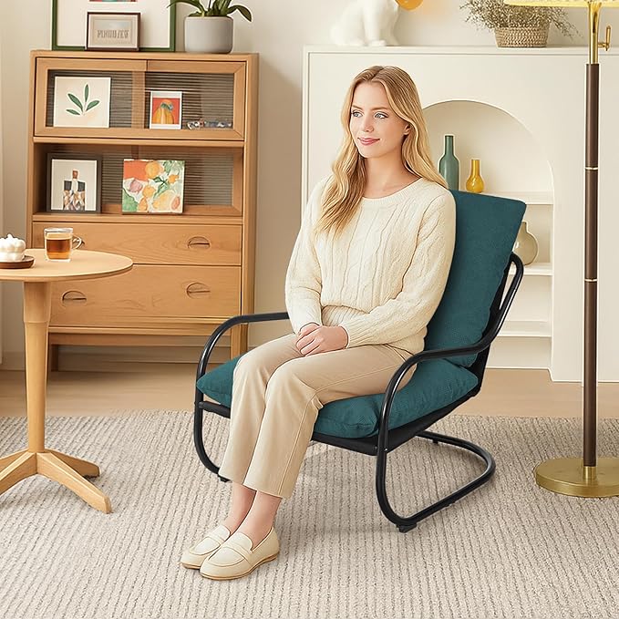 Peace nest Modern Accent Chair Comfy Living Room Suspended Chair Bedroom Armchair with Mental Frame Comfortable Upholstered Cushion for Balcony Lounge Reading Meeting Room Blue