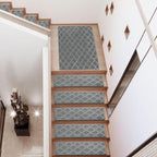 PURE ERA Carpet Stair Treads Tape Free Non Slip Indoor Stair Carpet Stair Protectors Pet-Friendly Non-Slip Skid Resistant Washable Reusable 8" x 30"(14 Pieces,Gray Diamond Trellis)