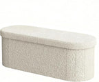 GLAXYFUR Oval Storage Ottoman Bench, Sherpa Foot Rest, 43 Inch Folding Chest for Living Room, Bedroom, White