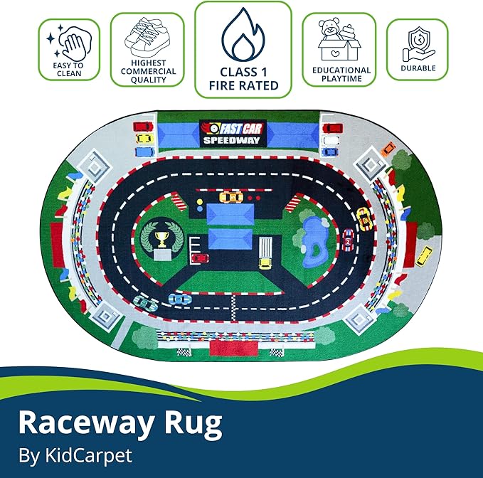 KIDCARPET.COM Raceway Rug 7'6"x 12' Oval, Educational Classroom Rug, Kids Learning Play Mat | Area Rug for Bedroom or Playroom