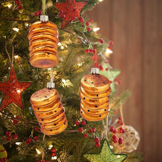 3D Christmas Tree Ornaments 2025 - Glass Blown Chocolate Chip Cookie Food Hanging Christmas Decorations, Mini Fun Ornaments for Xmas Tree Home Outdoor Centerpiece