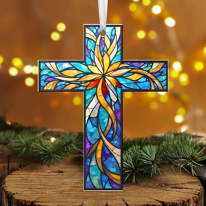 FLAGWIX Christmas Christian Gifts for Women Faith - Acrylic Ornaments 2025 for Tree Decorations - Cross Christmas Ornament, Catholic Spiritual Religious Gifts for Mom Grandma, Christian Gift Ideas