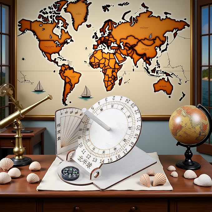 Wooden Sundial-Scientific Model Teaching Practical Wooden-Sundial Model Ancient Timers -Home Desk Decorations Clocks Specialty Clocks