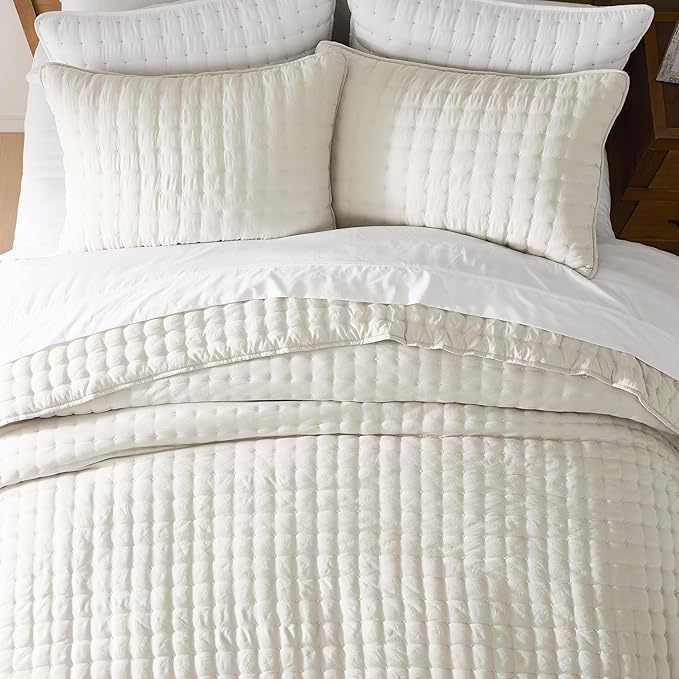 WDCOZY Ivory Queen Size Quilts Bedding Sets with 2 Pillow Shams, Lightweight Soft Bedspread Coverlet, Quilted Blanket Thin Comforter Bed Cover for All Season, 3 Pieces, 90x90 inches