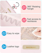 BAGSMART Hanging Jewelry Organizer Storage Roll with Hanger Metal Hooks Double-Sided Jewelry Holder for Earrings, Necklaces, Rings on Closet, Wall, Door, 1 piece, Large, Pink