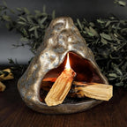 Black Gold Palo Santo Incense Burner-Unique Zongzi-Shaped Clay Smudge Bowl for Sage,Copal, and Stick Incense-Mini Chiminea for Zen Meditation,Yoga,Altar,Aromatherapy & Energy Cleansing Decor