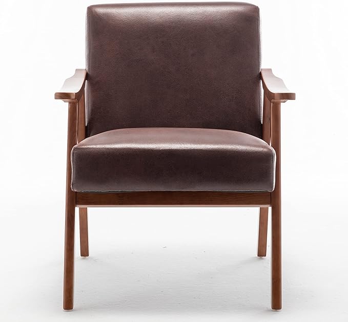 Accent Chair with Microfiber Upholstery and Solid Wood Frame, Classic Mid-Century Modern Living Room Furniture for Extra Seating, Dark Brown