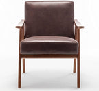 Accent Chair with Microfiber Upholstery and Solid Wood Frame, Classic Mid-Century Modern Living Room Furniture for Extra Seating, Dark Brown