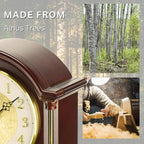 Mantel Clock Antique Classic Luxury Style Golden Clock Dial Alnus Wood Clock Frame Hourly Chime Non-Ticking Night Mode