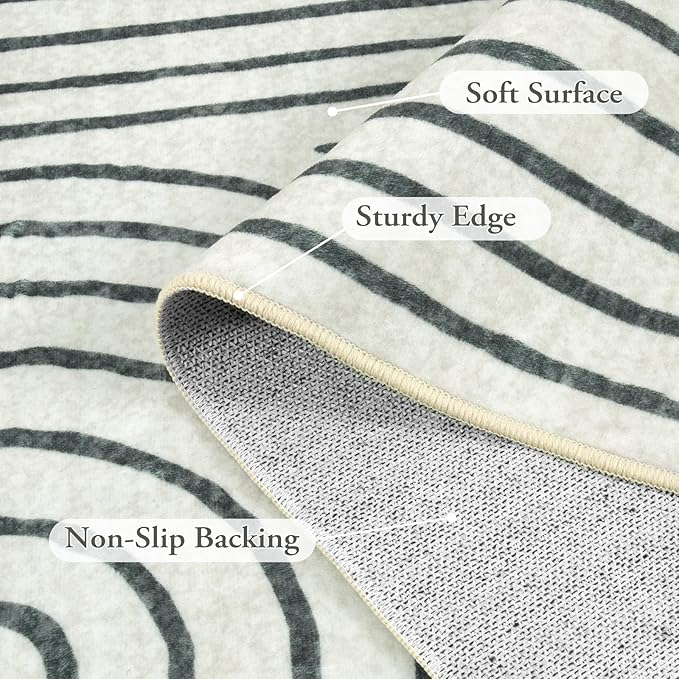 Lahome Abstract 10x14 Area Rugs for Living Room Bedroom, Soft Large Washable Rugs, Ultra-Thin Non-Slip Modern Dining Room Rug Non-Shedding Accent Carpet for Office, Grey/Beige