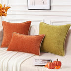 decorUhome Spring Chenille Soft Throw Pillow Covers 16x16 Set of 2, Farmhouse Velvet Neutral Decorative Pillow Covers with Stitched Edge for Couch Sofa Bed Home Decor, Rust
