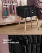 SONGMICS Vanity Stool Chair with Storage, Makeup Stool, Footrest Footstool Ottoman, Metal Legs, Adjustable Feet, for Living Room, Bedroom, Makeup Room, Ink Black ULOM505BZ02