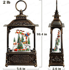Village Snow Globe Christmas Decorations Indoor Santa Claus Reindeer Church Cabin Snow Village Scene Gifts Classic Relief Texture Musical Glitter Snowfall USB/Battery Timer Lantern 10.4 inch