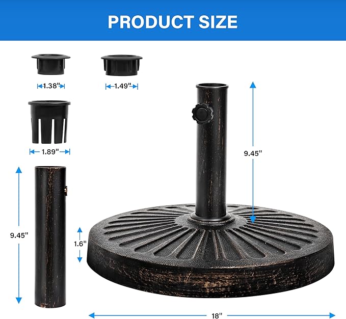 Simple Deluxe 31 LBS 18 in Heavy Duty Round Stand Market Umbrella Base for Patio Outdoor, Deck, Classic-Black