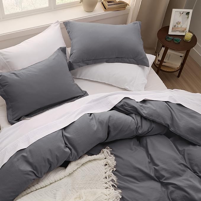 Bedsure Dark Grey Duvet Cover King Size Only - Prewashed Cotton-Like Polyester Extra Soft All Season Bedding, Includes 1 Duvet Cover 104x90 Inches with Zipper Closure, Comforter Not Included