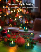 Green LED Candles, 24 Pack Tea Lights Candles Battery Operated, Flameless Tealight Candle, Realistic Tea Lights for Halloween Christmas Party Decor Mardi Gras