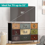 Dresser for Bedroom with 9 Deep Fabric Drawers, Wide TV Stand Storage Cabinet, Colorful Chest of Drawers for Closet, Nursery, Entryway, Hallway