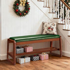 HABUTWAY Solid Wood Shoe Rack, Entryway Shoe Bench with Cushion, 2 Tier Shoes Organizer for Entryway, Hallway, Living Room-(Green,39.37"-L)