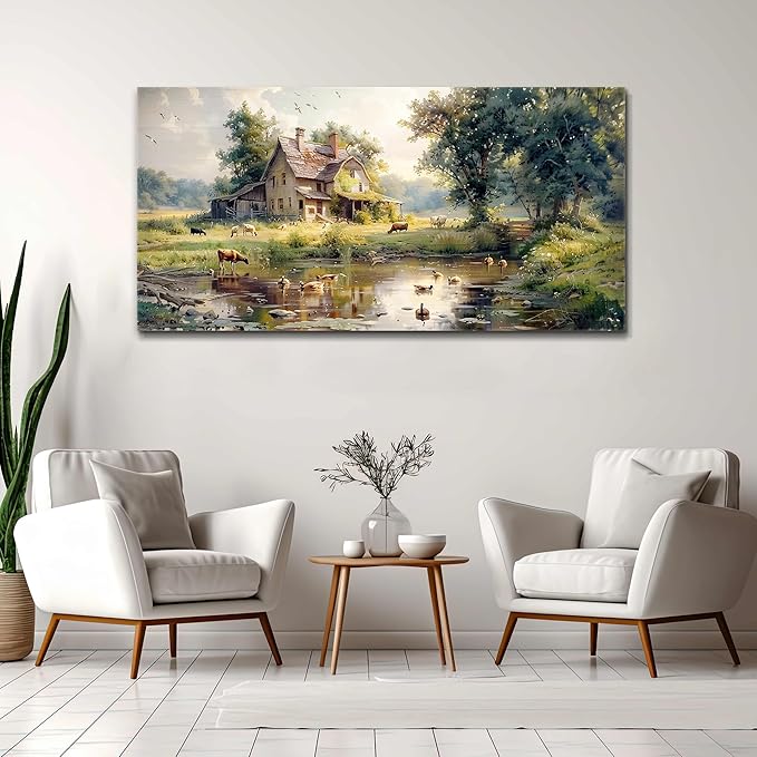 FUHAIHUA Canvas Wall Art For Bedroom Large Farmhouse Wall Decor For Living Room Office Decorations Farm Scenery Painting Countryside Wall Pictures Modern Artwork Ready To Hang Home Decor 24x48 In