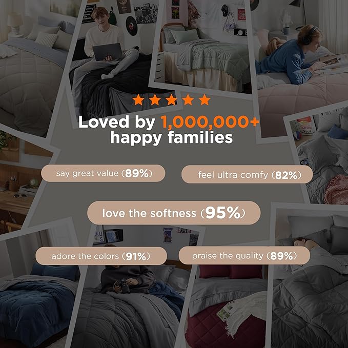Bedsure Queen Comforter Set - 7 Pieces Reversible Grey Bedding, GentleSoft™ Queen Size Bed Set Gift for Family, Bed in a Bag with Warm Down Alternative Comforter, Sheets, Pillowcases & Shams