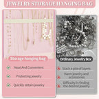 GMAK Hanging Jewelry Organizer with Hanger Metal Hooks, Double-Sided Jewelry Holder Accessories Organizer Storage Roll for Jewelry, Earrings, Bracelets, Necklaces, Rings - Pink