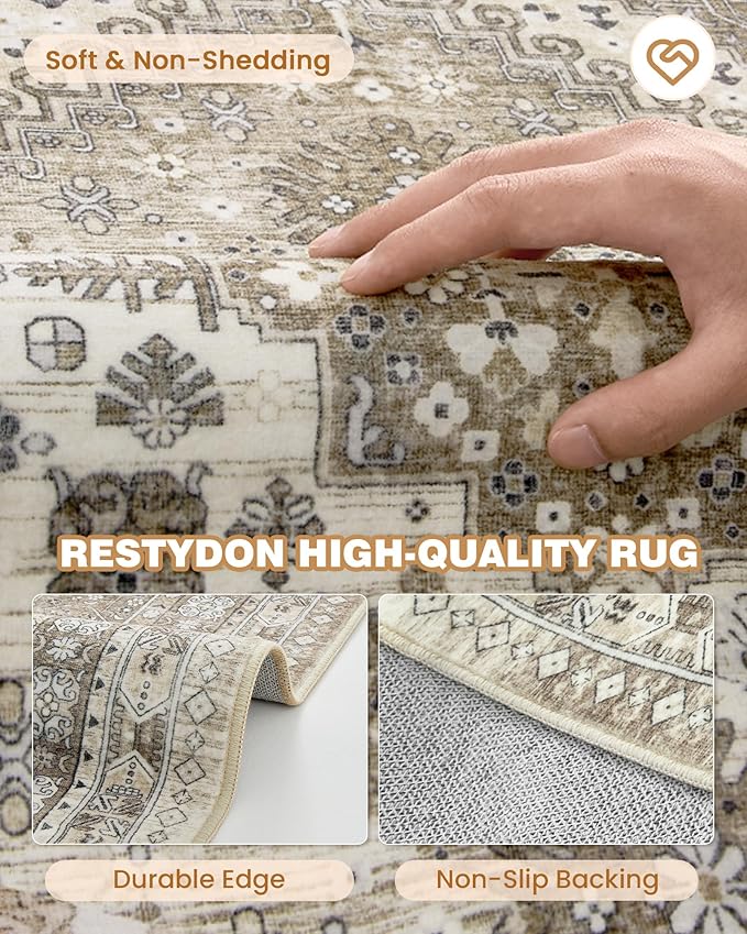 Runner Rug 2x6, Ultra-Thin Entryway Rug Non Slip Washable Rugs for Laundry Room, Runners for Hallways, Vintage Soft Rugs for Living Room, Kitchen, Bedroom(Brown,2'x6')