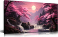 Landscape Wall Art for Living Room Bedroom Office Pink Wall Art Moon Lake Mountain Pictures Modern Artwork Framed Wall Decor Canvas Prints 20x40 Inch