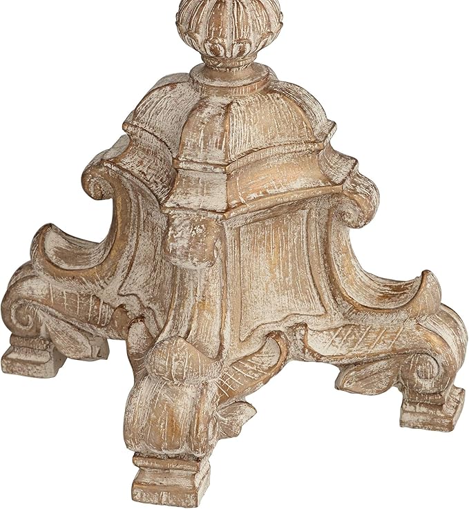 Barnes and Ivy Duval French Vintage Traditional Standing Floor Lamp 63.5" Tall Distressed Candlestick Crystal Glass Beading Cream Bell Shade Decor for Living Room Reading House Bedroom Home