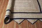Scalloped Edge Rug, Hand Woven Natural Jute Area Rug, 8x10 Ft Beige & Black Braided Sisal Kilim Rugs for Living Room, Kitchen, Entryway, Farmhouse