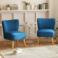 KOMFOTT Velvet Accent Chair Set of 2, Modern Armless Sofa Chair with Solid Rubber Wood Legs, Wingback Leisure Chair with Thick Cushion, Upholstered Side Chair for Living Room, Bedroom, Blue