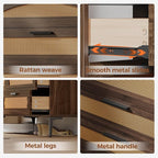 Mericonia 6 Drawer Double Dresser for Bedroom, Wood Rattan Dresser for Closet with Metal Legs, Boho TV Stand with Drawers, Dressers & Chests of Drawers for Bedroom, Hallway and Entryway, Walnut