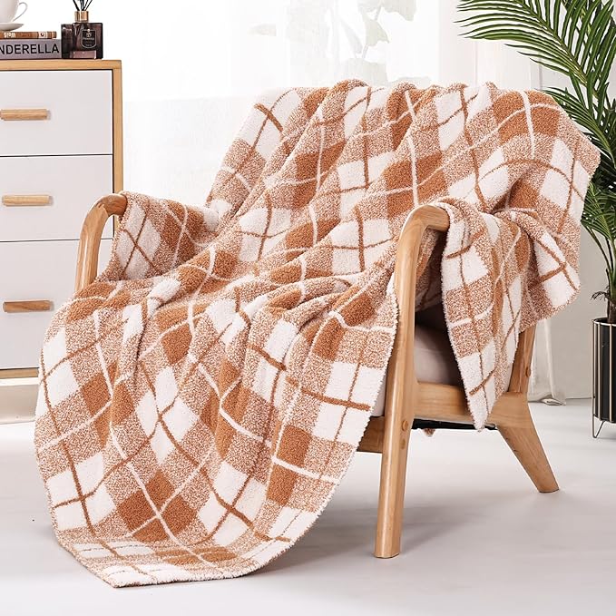 Panku Plaid Blanket, Ultra Soft Cozy Throw Blanket, Warm Fluffy Burnt Orange Throw Blanket for Couch and Sofa (50x60 Inches, Burnt Orange)