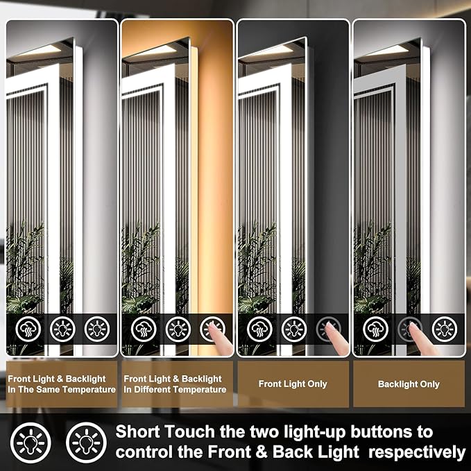 48x36 Inch LED Bathroom Mirror with Frontlit & Backlit（Independent Control）, Lighted Mirror for Bathroom Wall with 3-Color Dimmable & Anti-Fog, Vanity Mirror with Lights